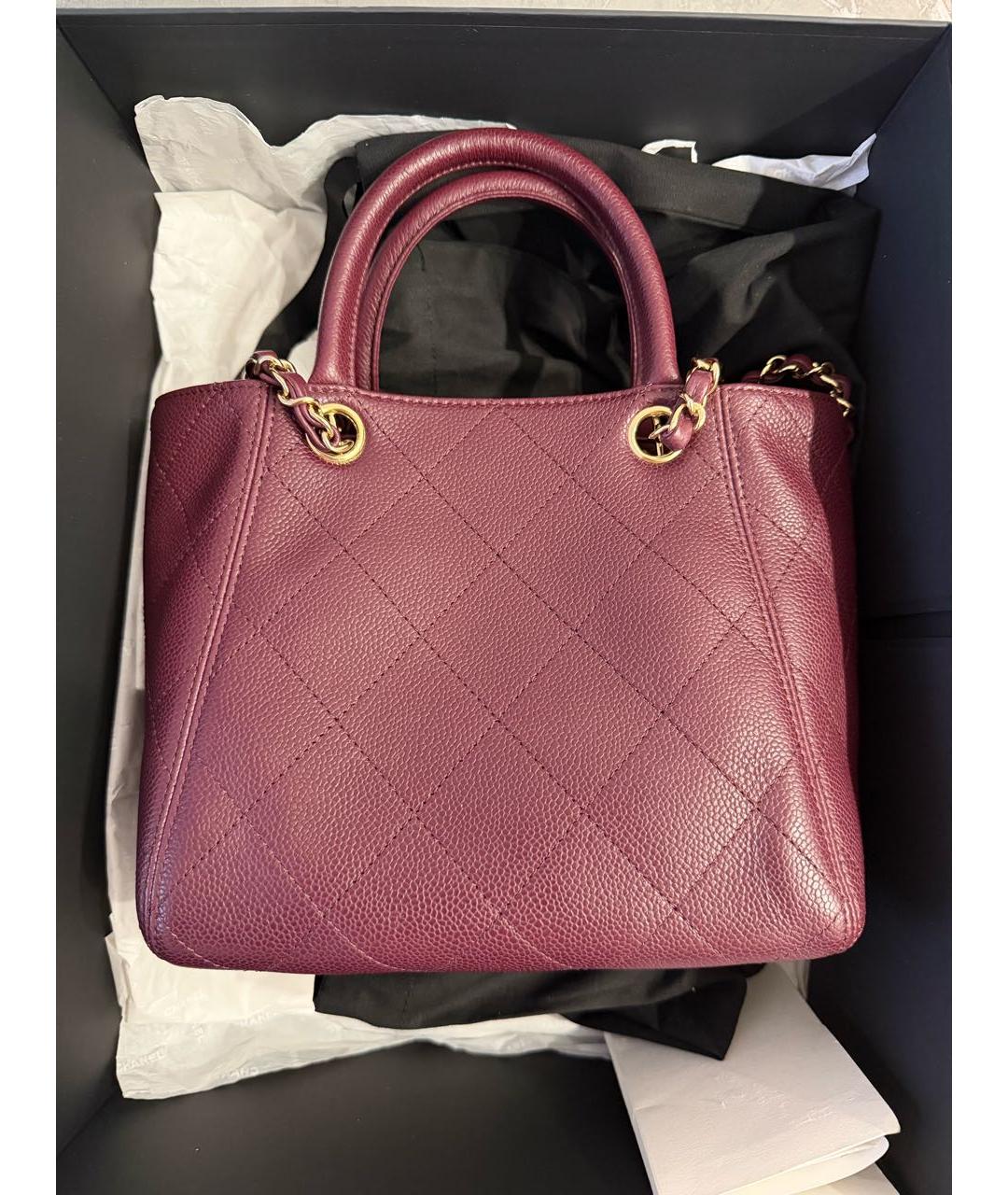 CHANEL Бордовая кожаная сумка с короткими ручками, фото 4