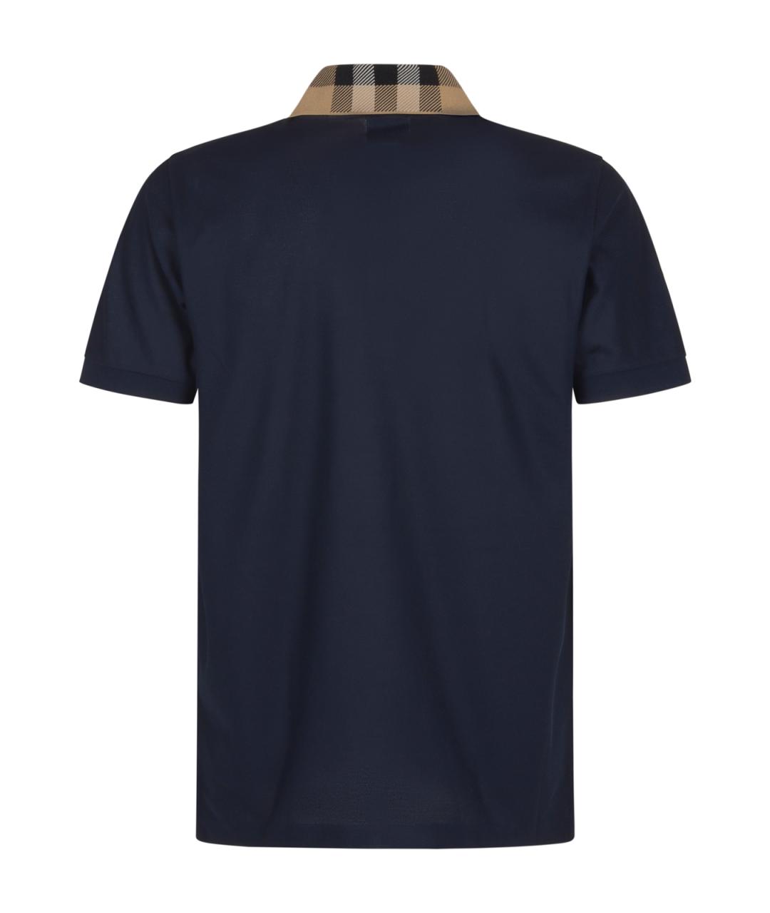 BURBERRY Темно-синее хлопковое поло с коротким рукавом, фото 2