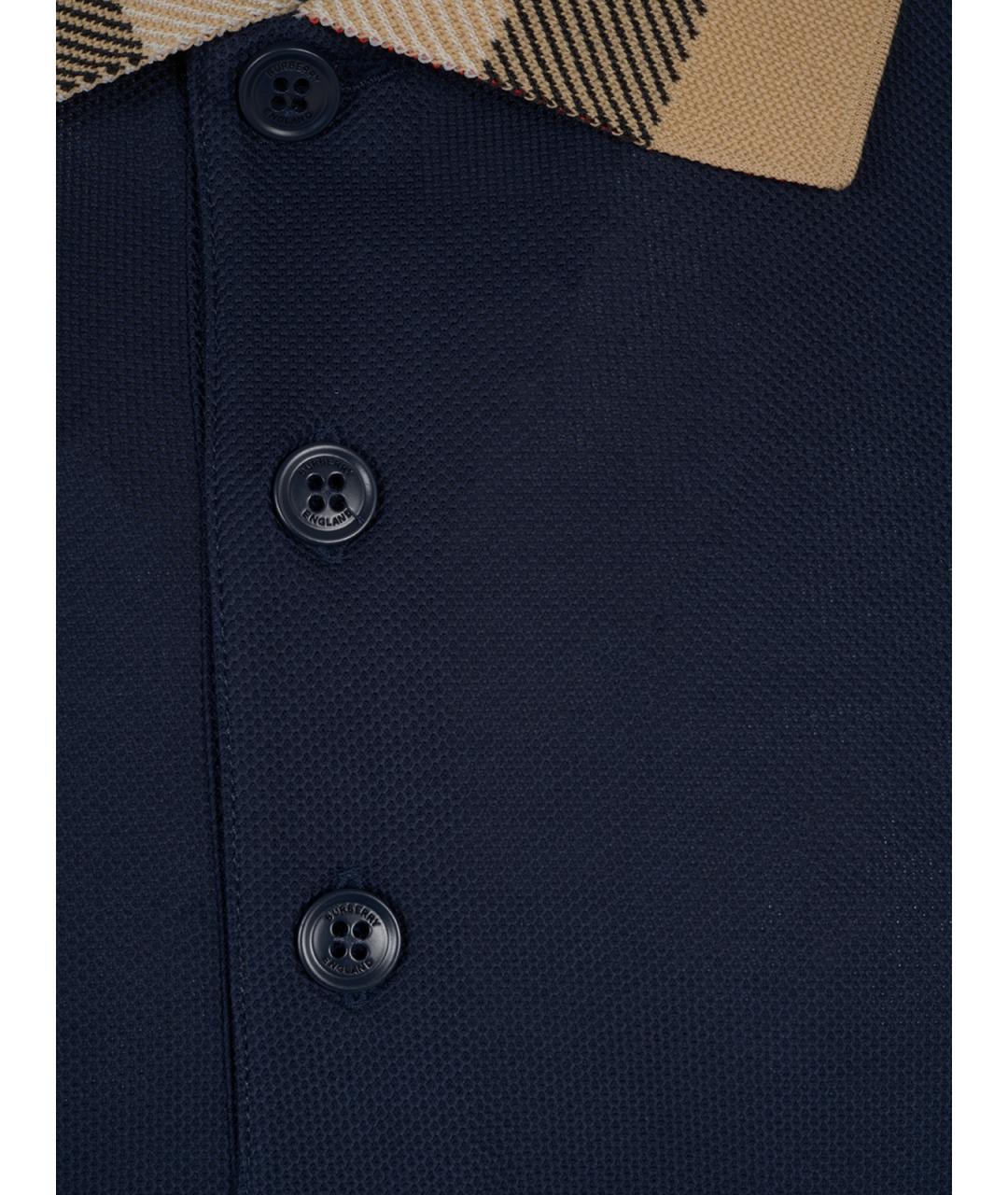 BURBERRY Темно-синее хлопковое поло с коротким рукавом, фото 3