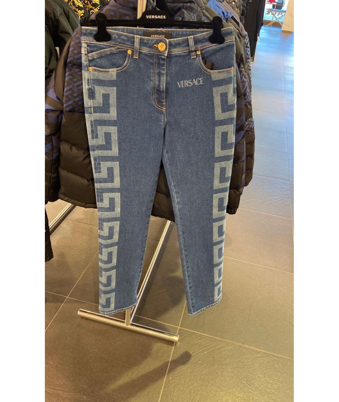 VERSACE Синие хлопко-эластановые прямые джинсы, фото 3