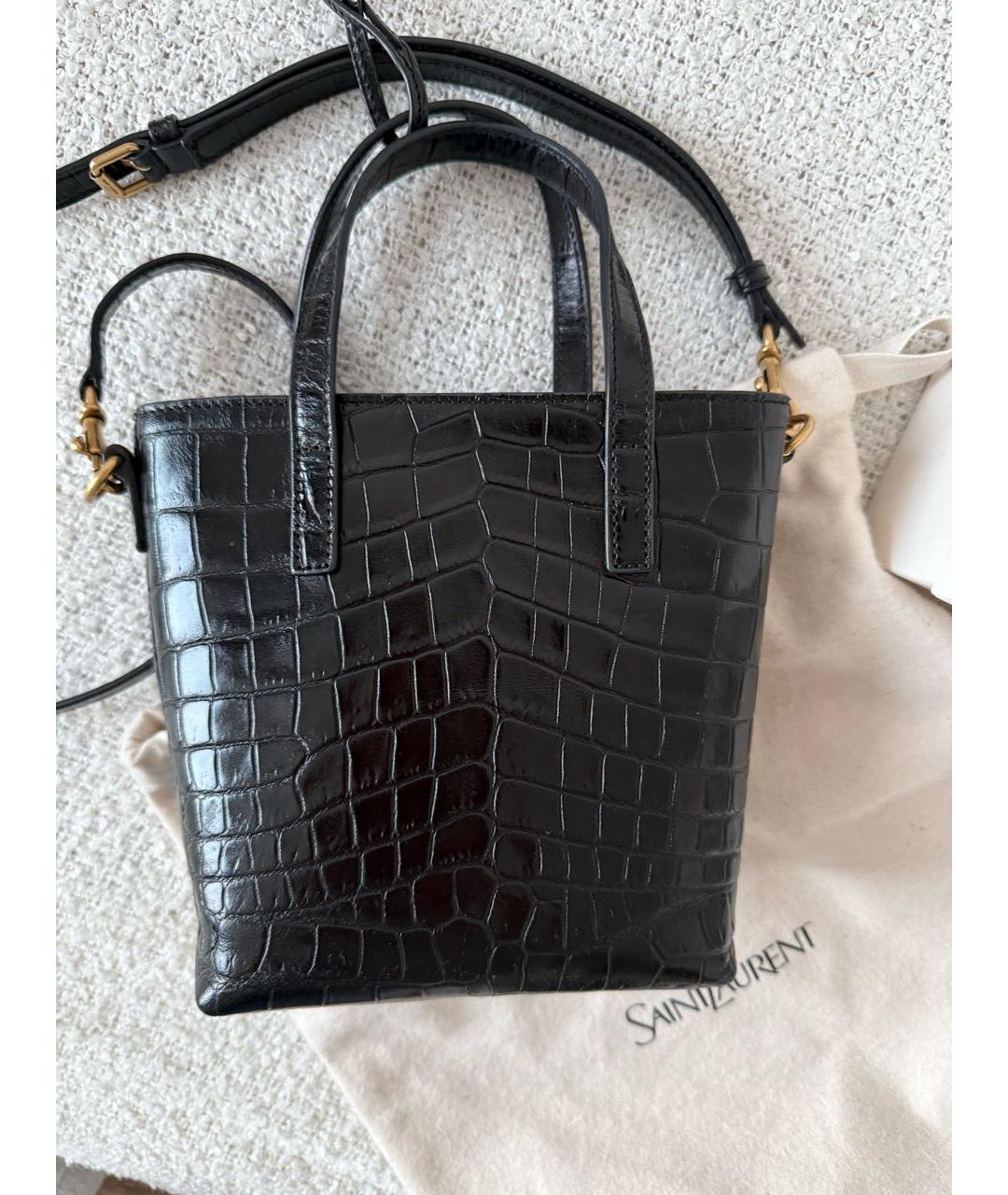 SAINT LAURENT Черная кожаная сумка с короткими ручками, фото 3