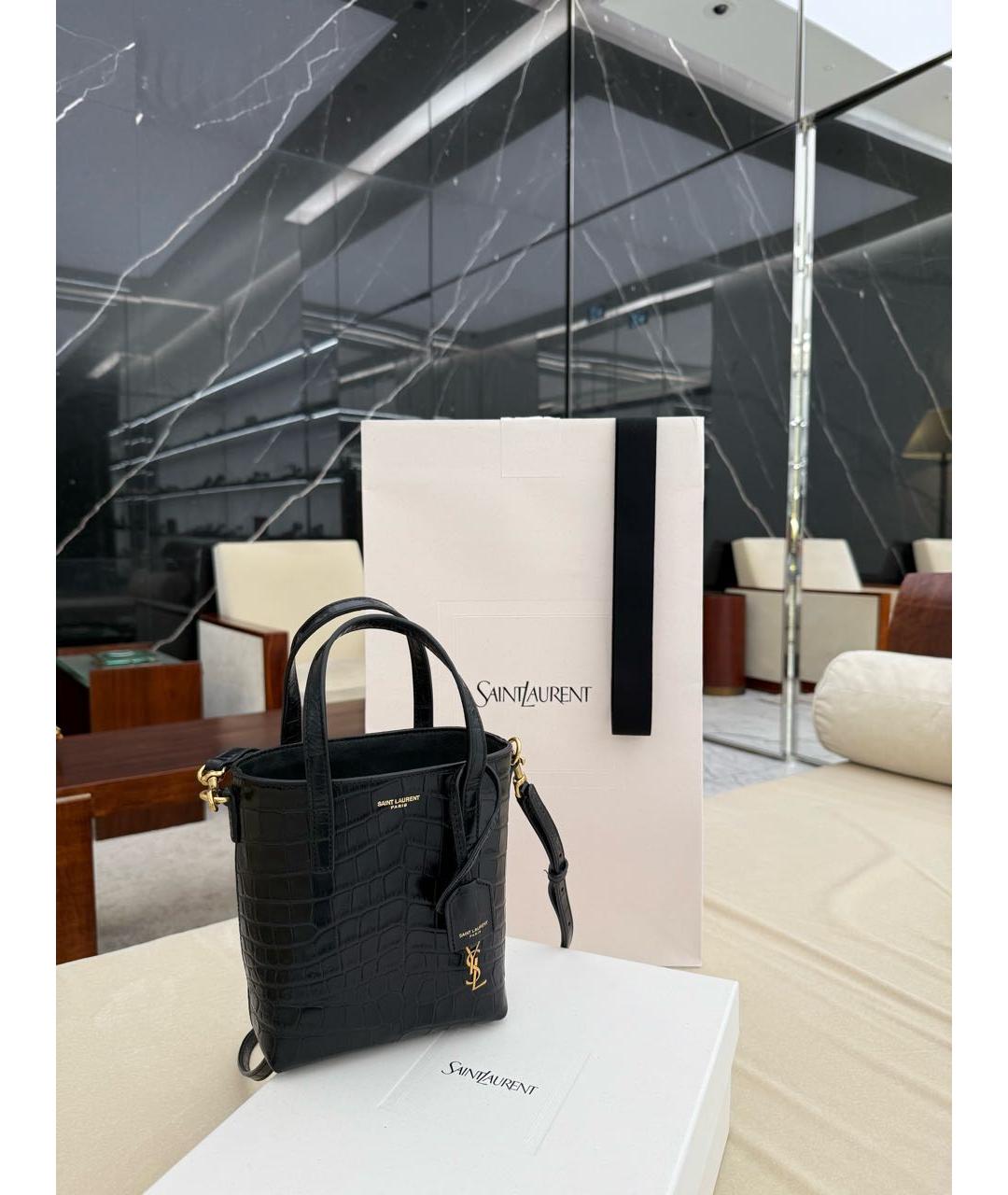 SAINT LAURENT Черная кожаная сумка с короткими ручками, фото 2