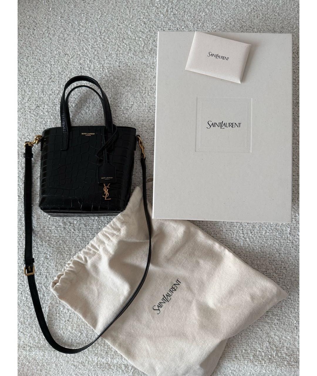 SAINT LAURENT Черная кожаная сумка с короткими ручками, фото 5