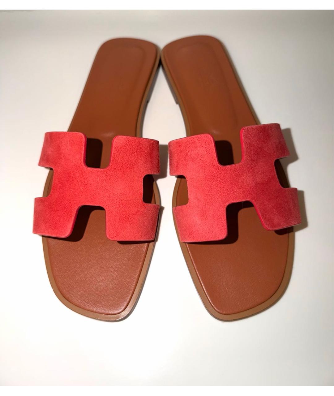HERMES Красные замшевые шлепанцы, фото 3