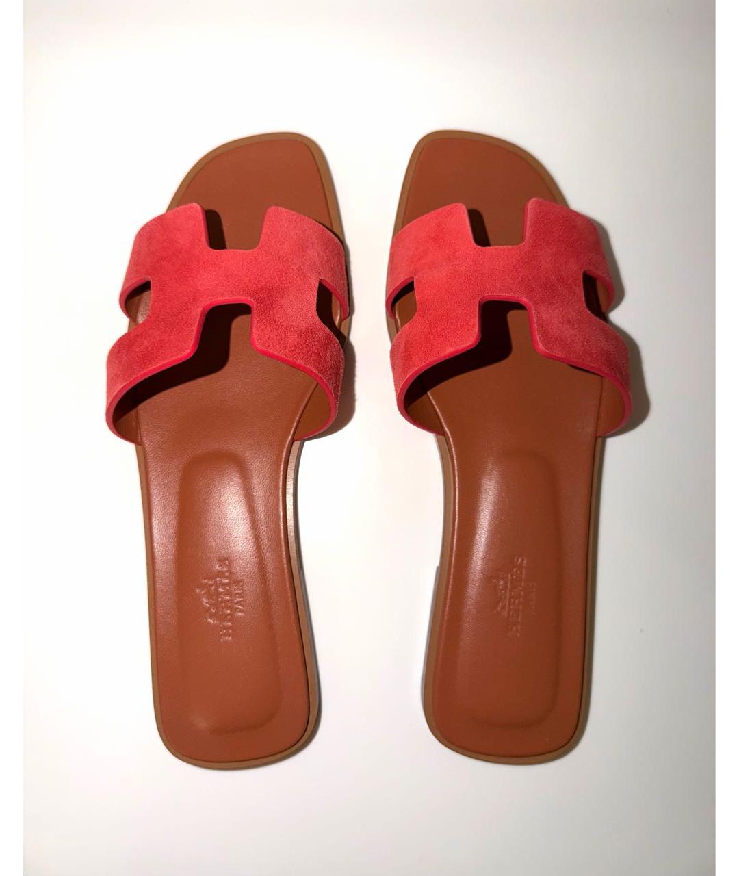 HERMES Красные замшевые шлепанцы, фото 4
