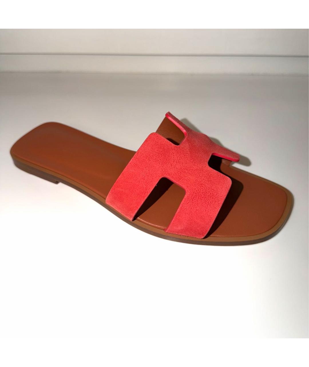 HERMES Красные замшевые шлепанцы, фото 2
