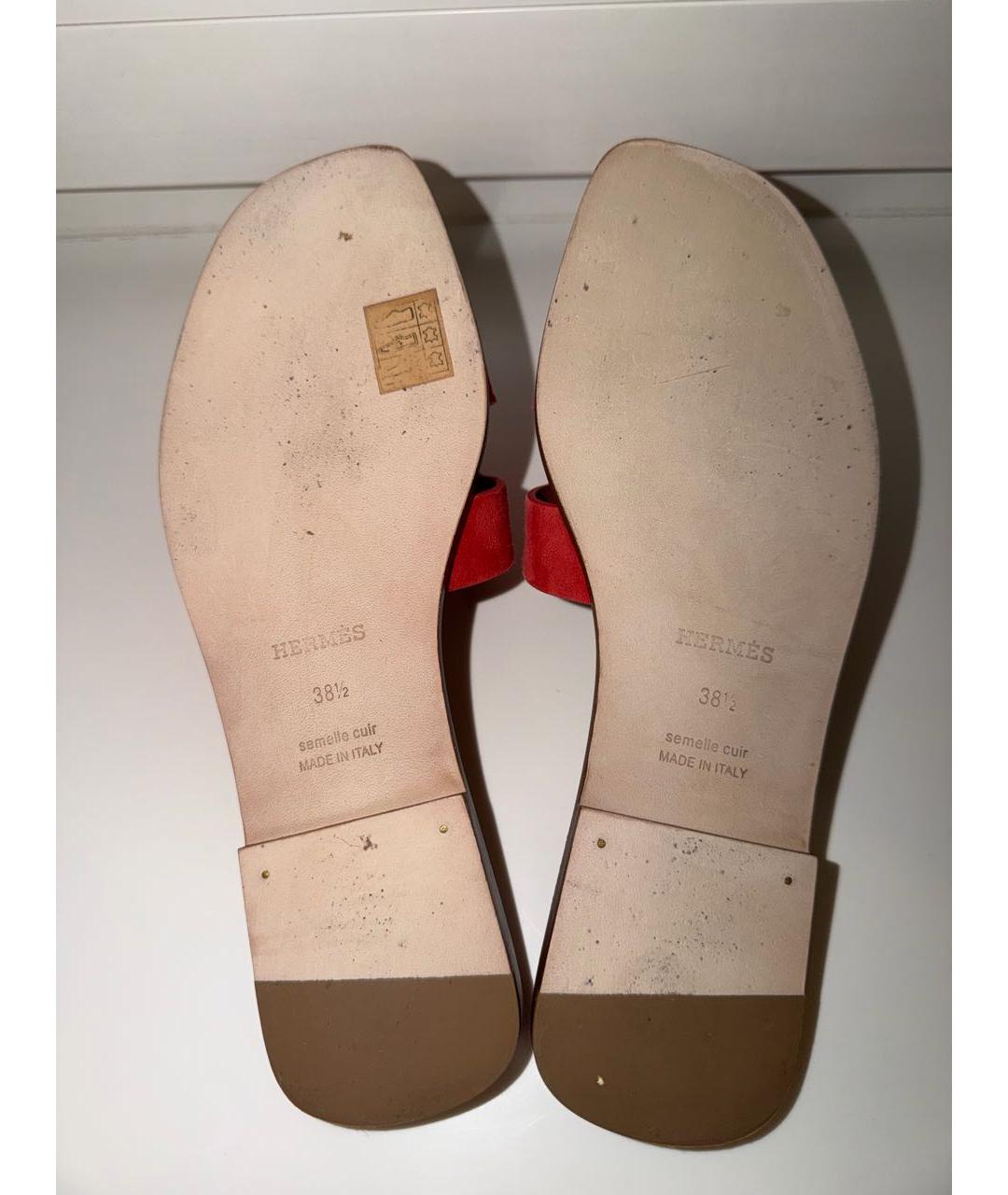 HERMES Красные замшевые шлепанцы, фото 5