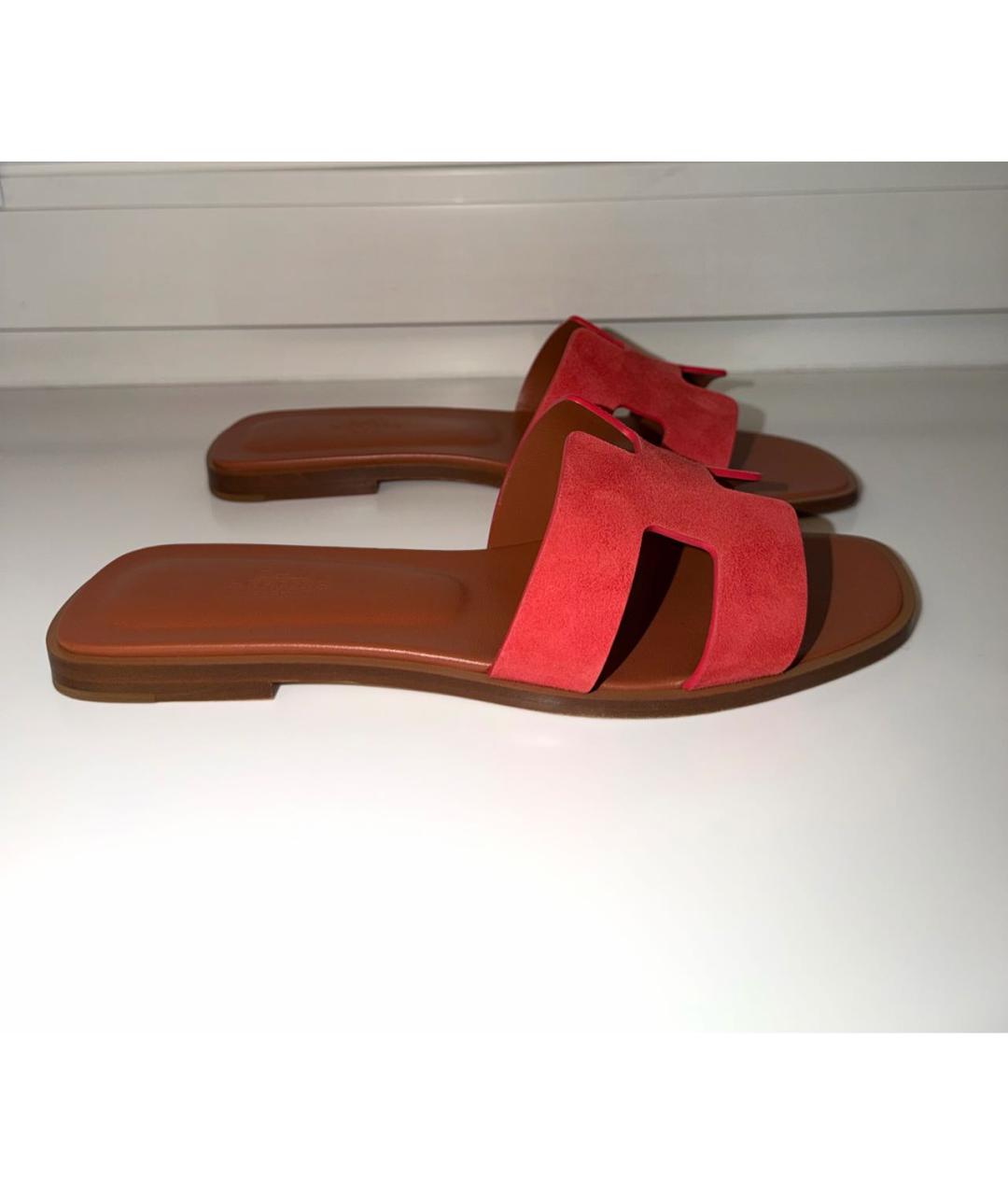 HERMES Красные замшевые шлепанцы, фото 6