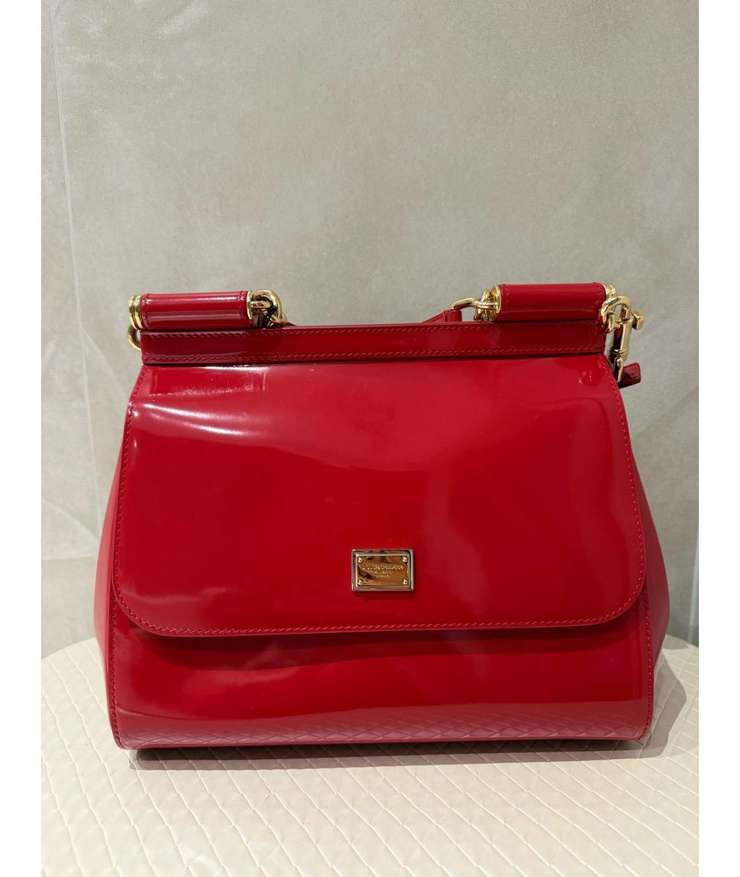 DOLCE&GABBANA Красная сумка с короткими ручками из лакированной кожи, фото 5
