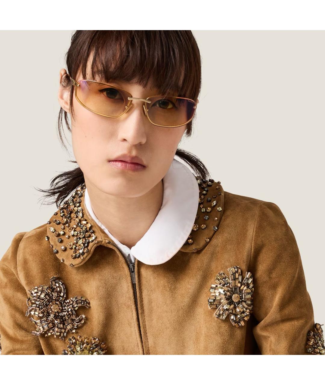 MIU MIU Золотые металлические солнцезащитные очки, фото 6