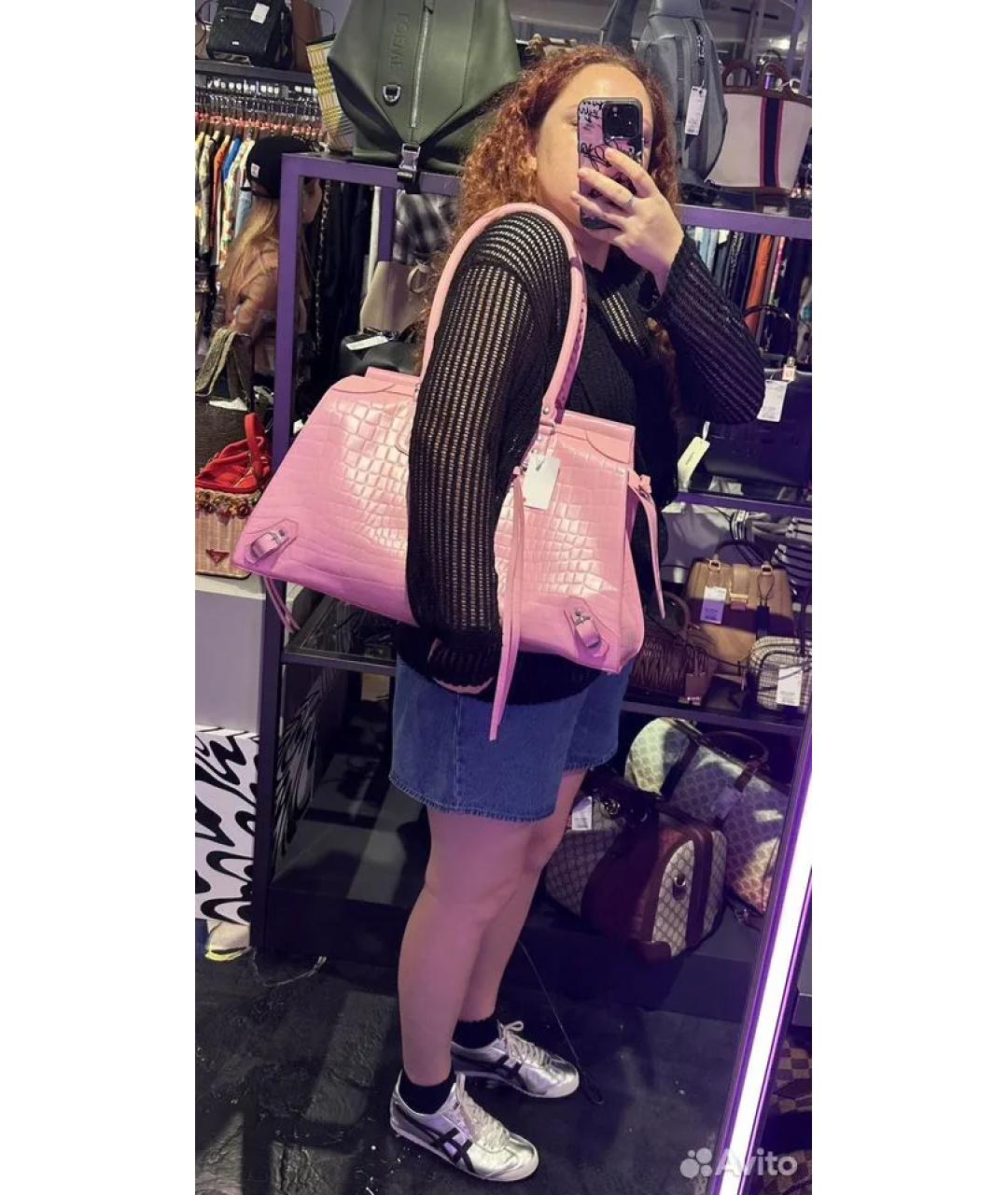 BALENCIAGA Розовая кожаная дорожная/спортивная сумка, фото 5