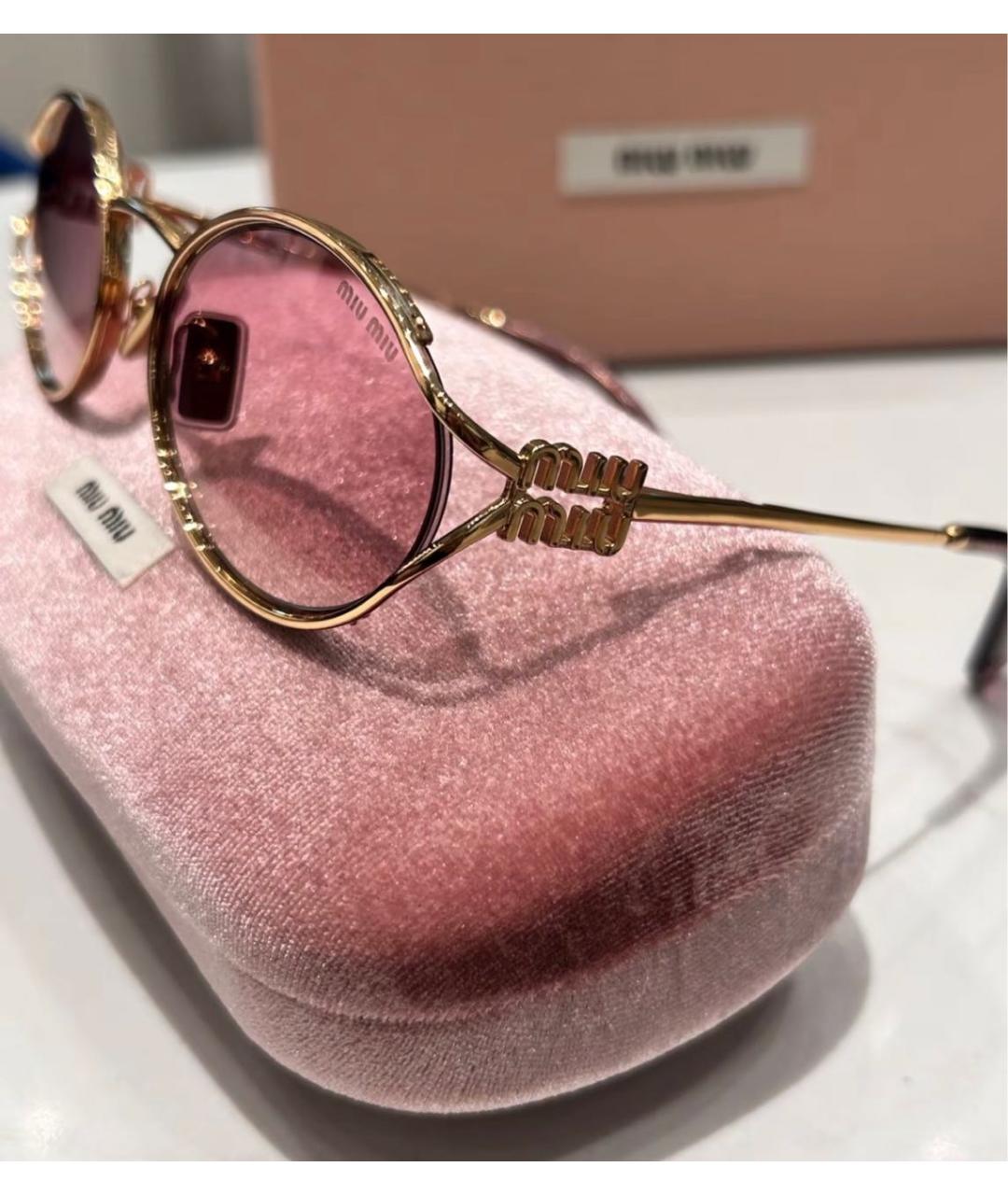 MIU MIU Золотые металлические солнцезащитные очки, фото 5