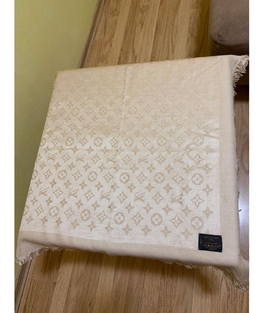 LOUIS VUITTON Бежевый шелковый платок, фото 2