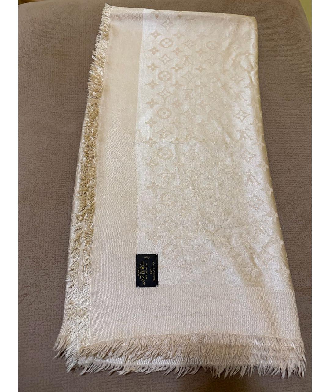 LOUIS VUITTON Бежевый шелковый платок, фото 5
