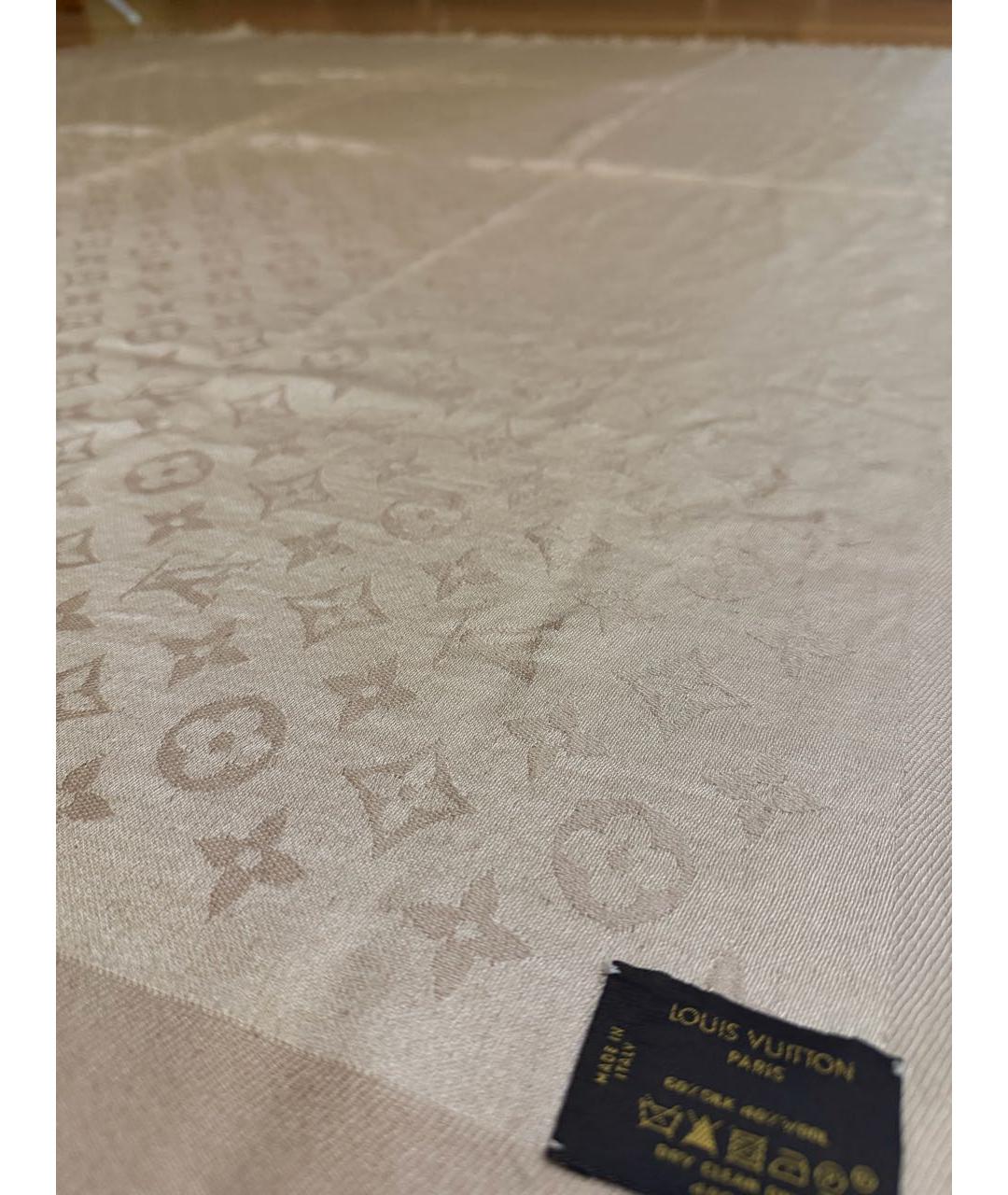 LOUIS VUITTON Бежевый шелковый платок, фото 3