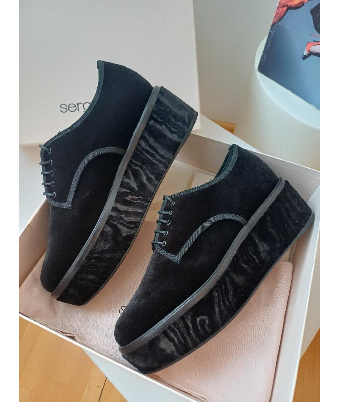 SERGIO ROSSI Черные бархатные брогги и оксфорды, фото 5