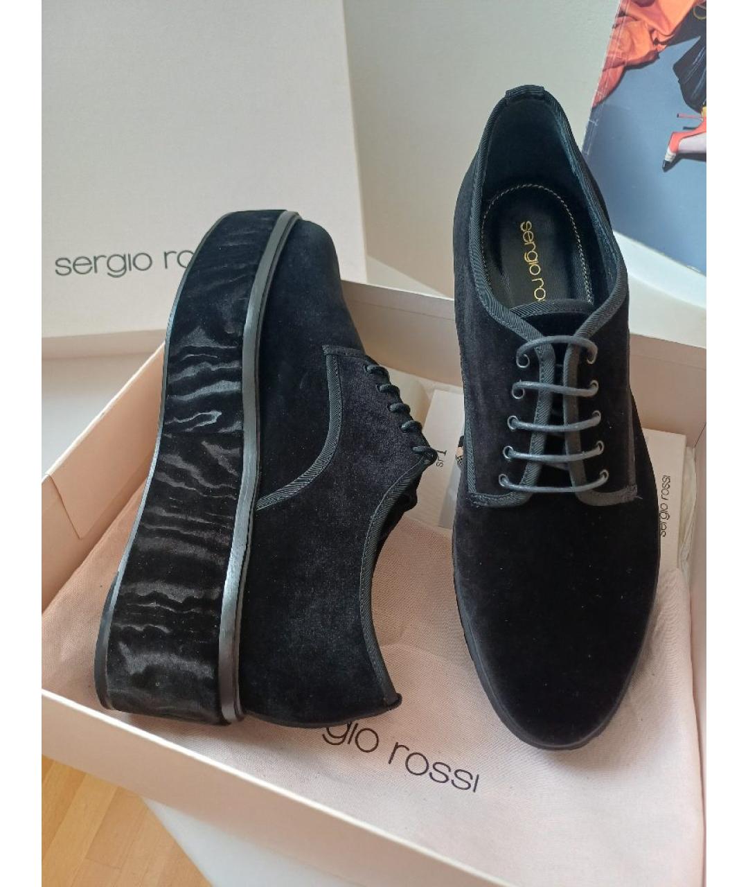 SERGIO ROSSI Черные бархатные брогги и оксфорды, фото 4