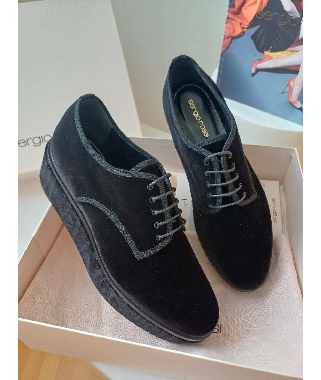 SERGIO ROSSI Черные бархатные брогги и оксфорды, фото 2