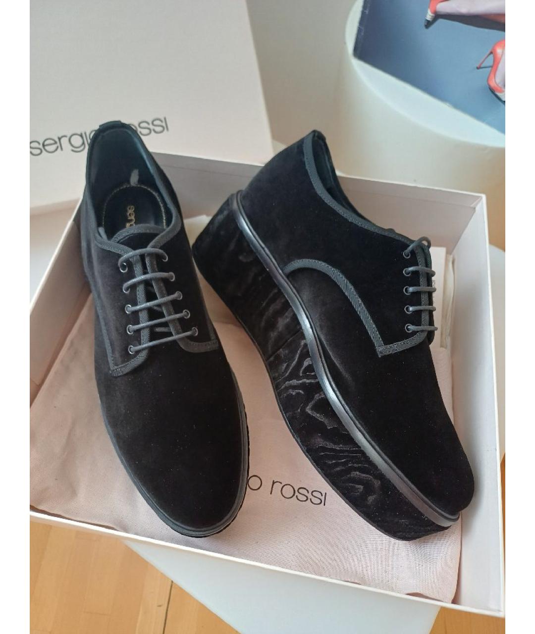 SERGIO ROSSI Черные бархатные брогги и оксфорды, фото 3