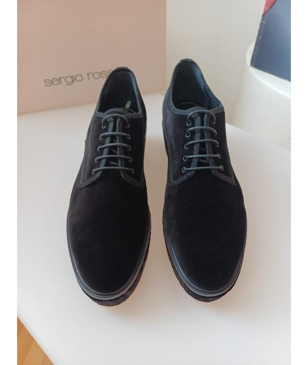 SERGIO ROSSI Черные бархатные брогги и оксфорды, фото 7