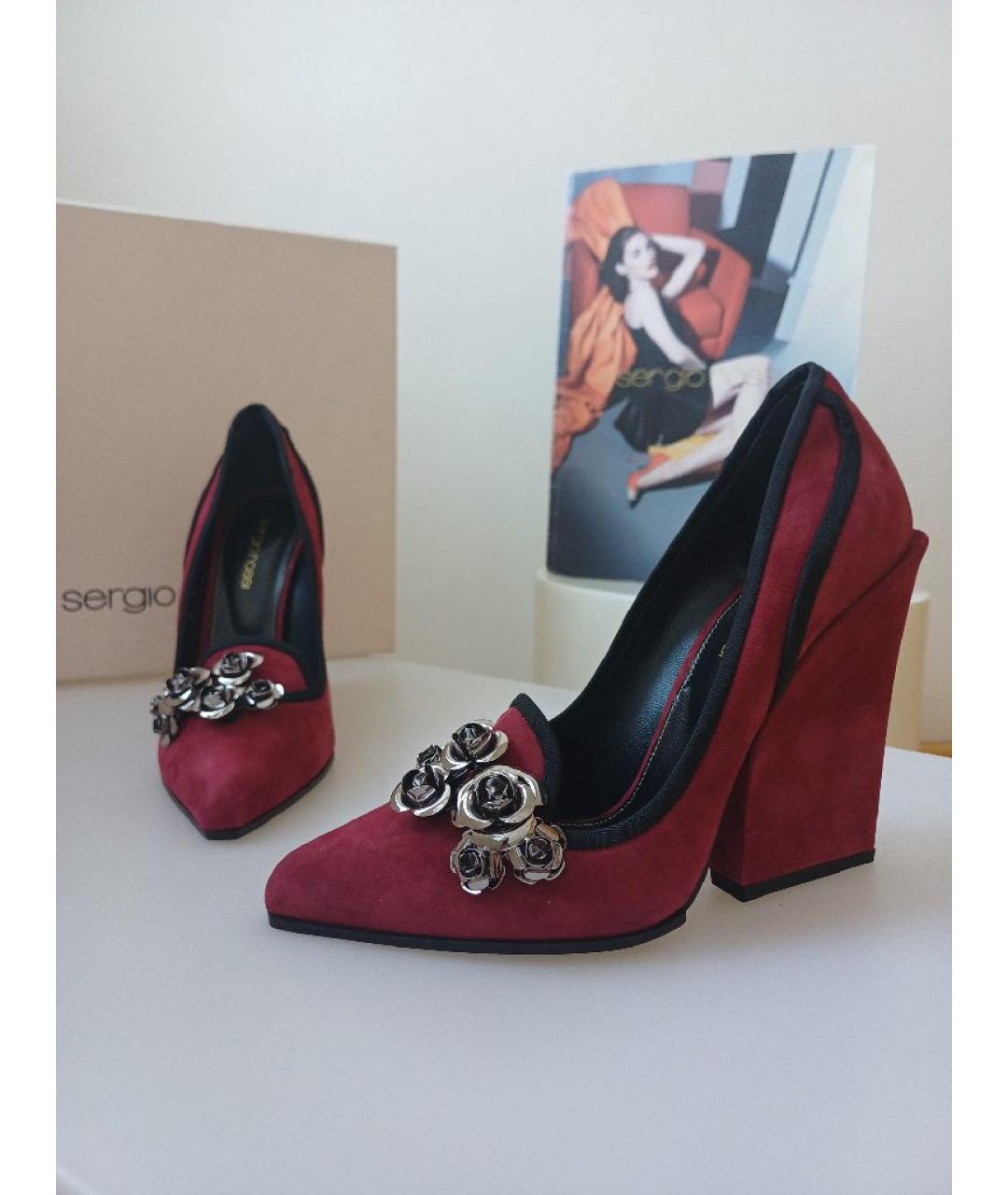 SERGIO ROSSI Бордовые замшевые туфли, фото 5