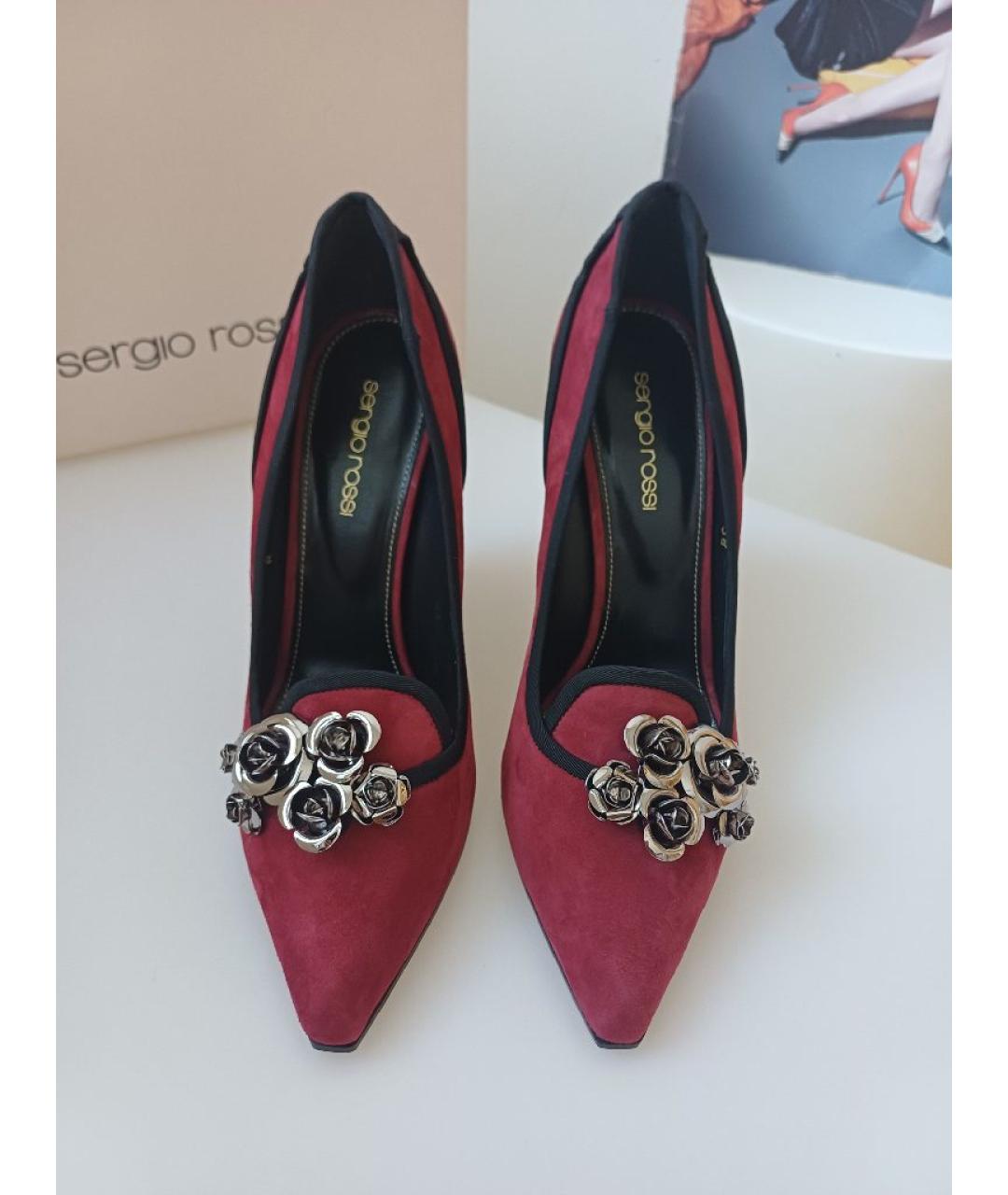 SERGIO ROSSI Бордовые замшевые туфли, фото 6