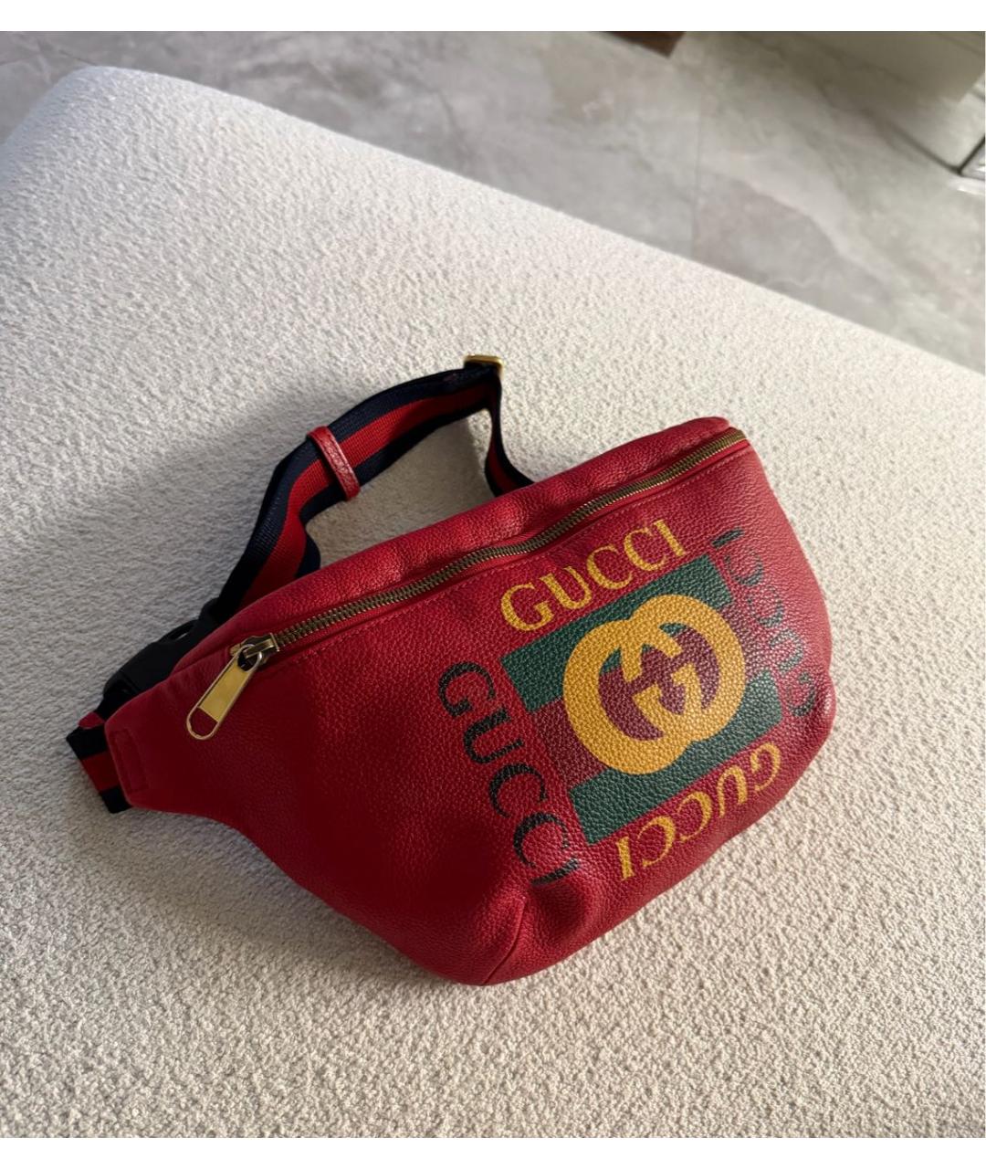 GUCCI Красная кожаная поясная сумка, фото 2