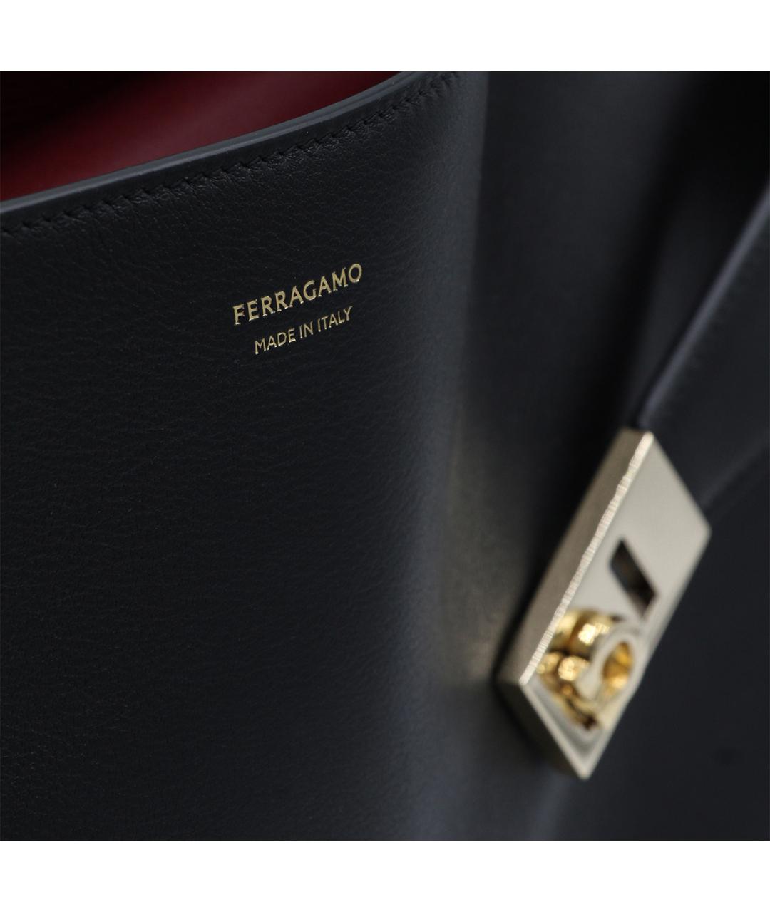 FERRAGAMO Черная кожаная сумка тоут, фото 4