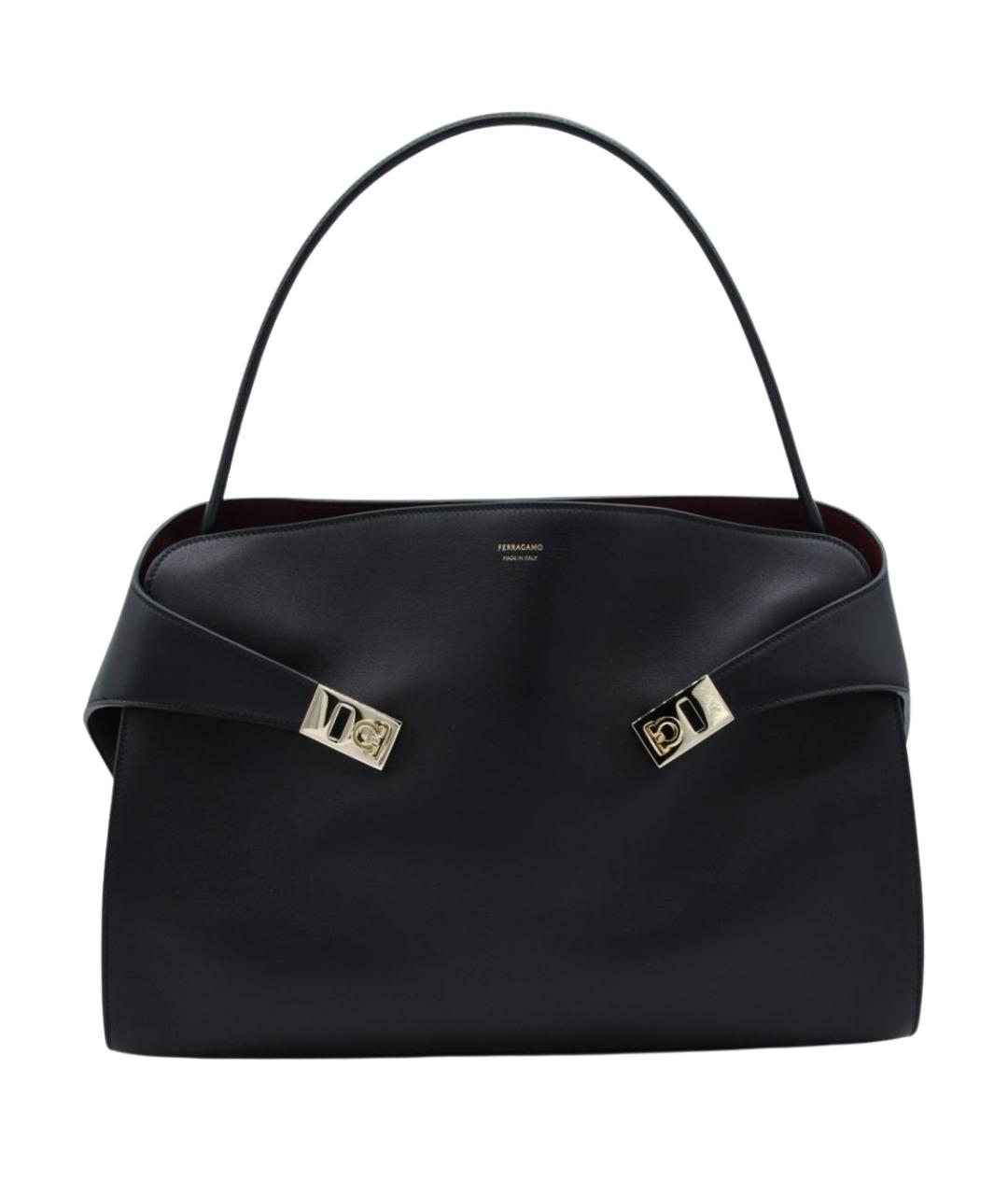 FERRAGAMO Черная кожаная сумка тоут, фото 1