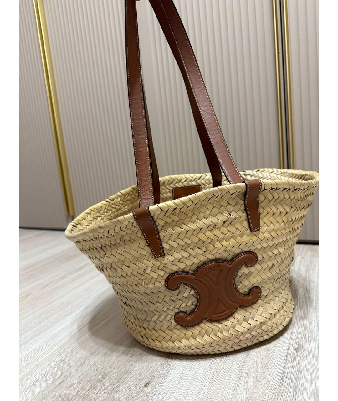 CELINE Бежевая пелетеная пляжная сумка, фото 5