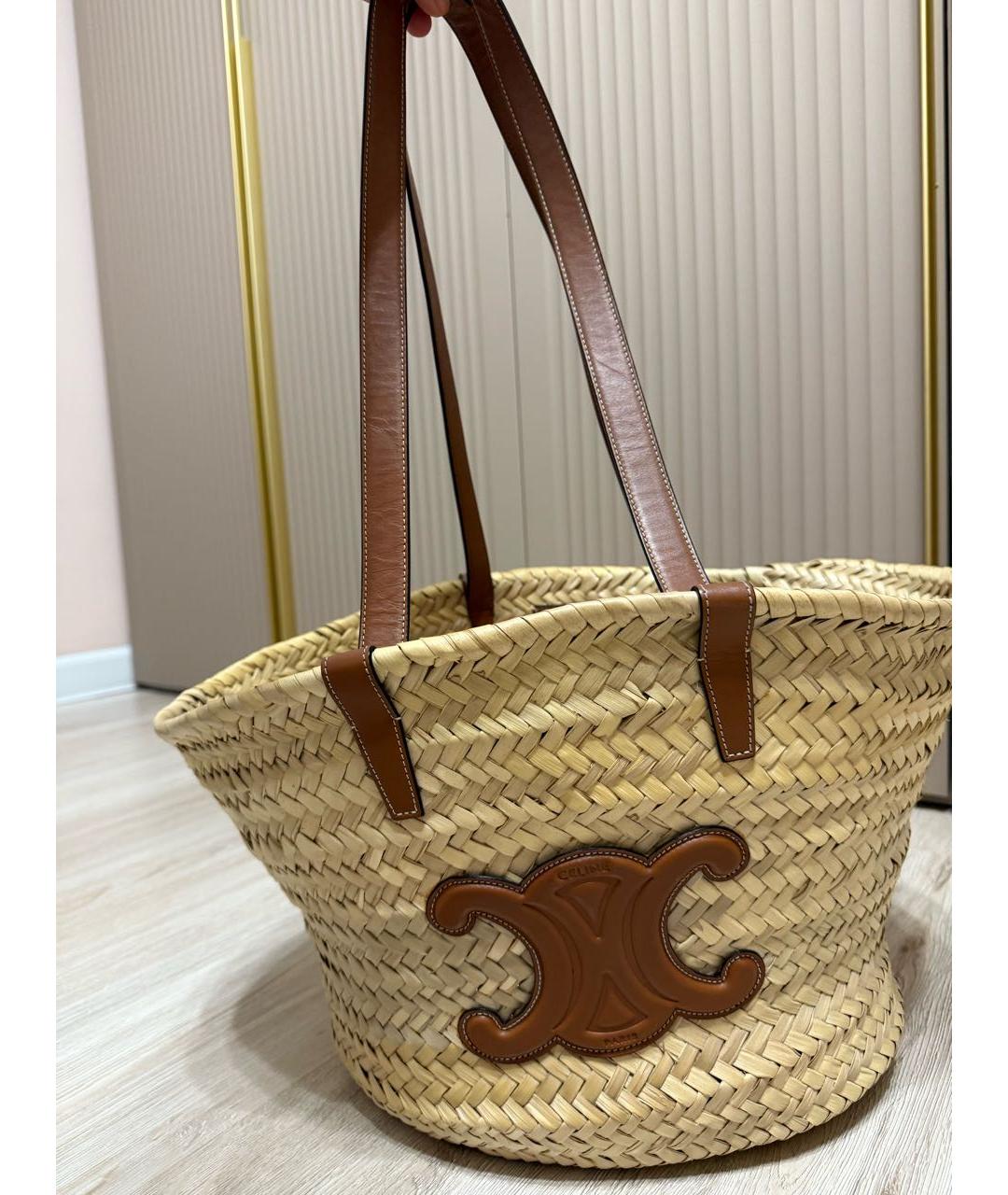 CELINE Бежевая пелетеная пляжная сумка, фото 2