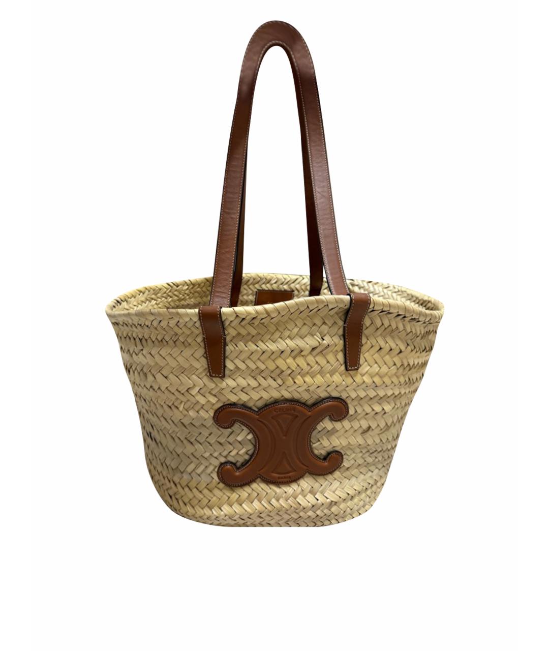 CELINE Бежевая пелетеная пляжная сумка, фото 1