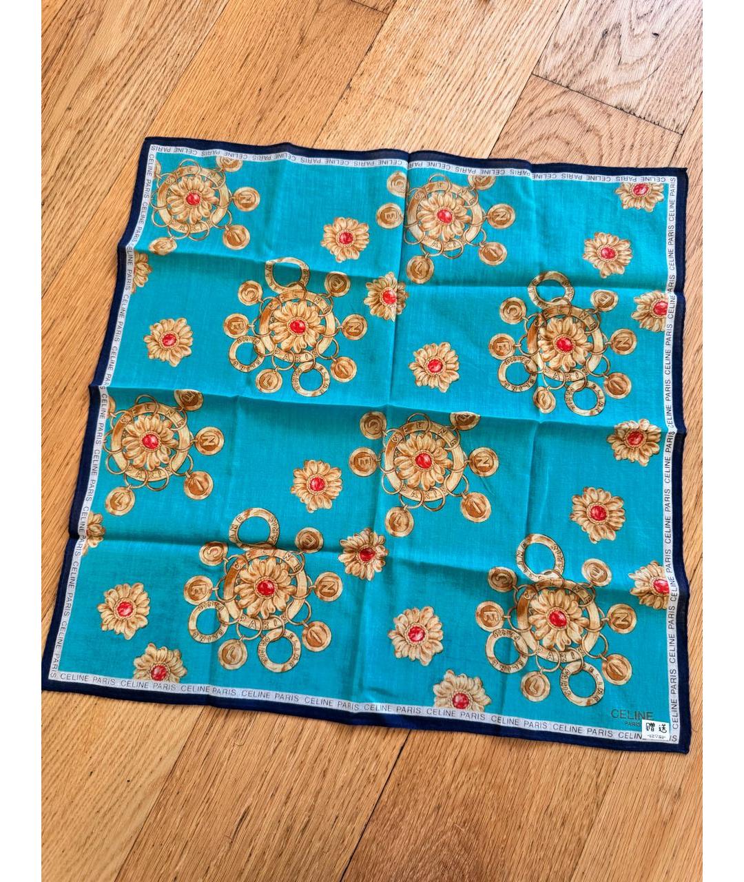 CELINE Бирюзовый хлопковый платок, фото 3