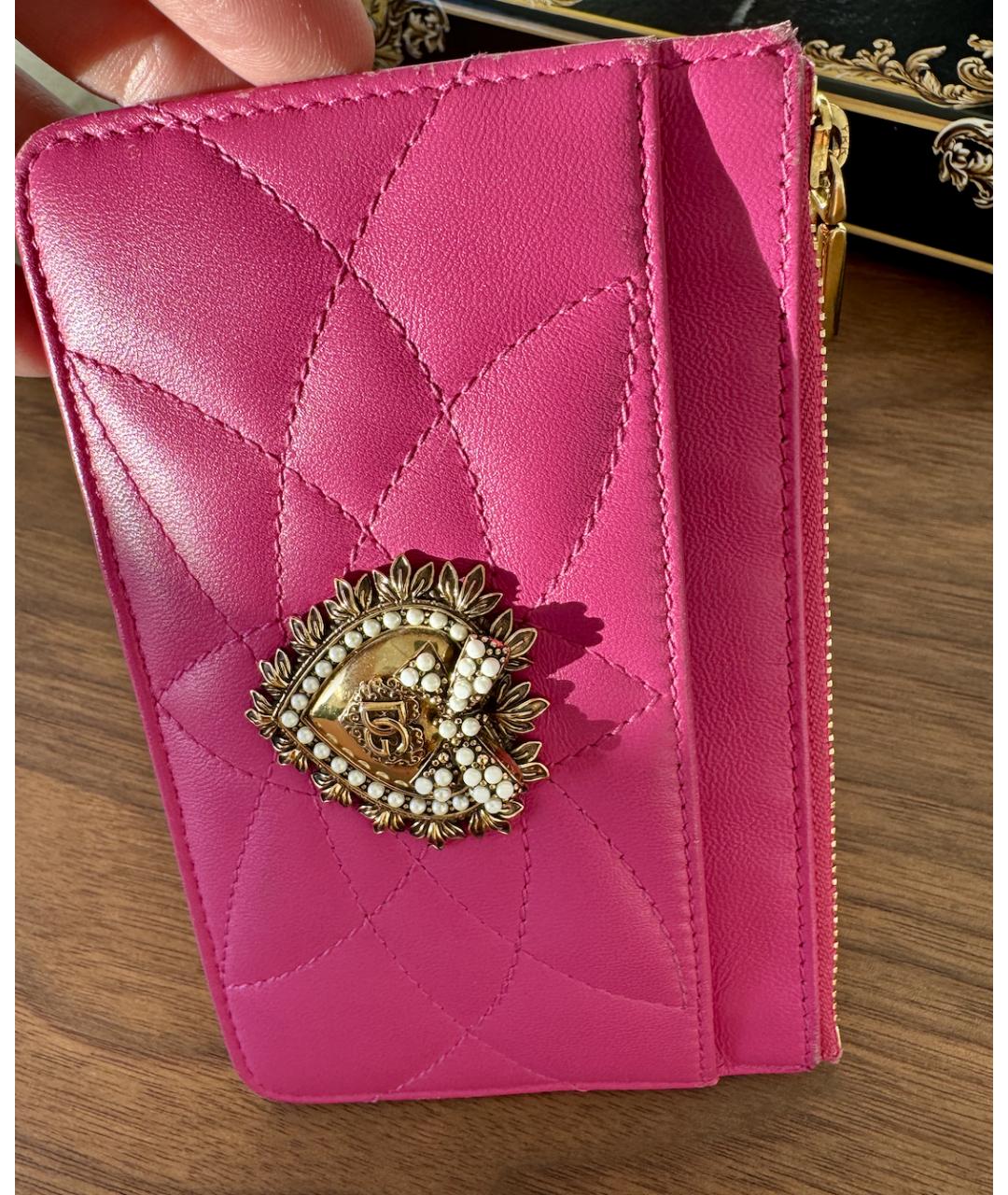 DOLCE&GABBANA Розовый кожаный кардхолдер, фото 2