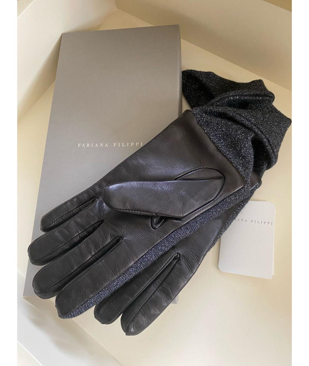 FABIANA FILIPPI Черные кожаные перчатки, фото 2