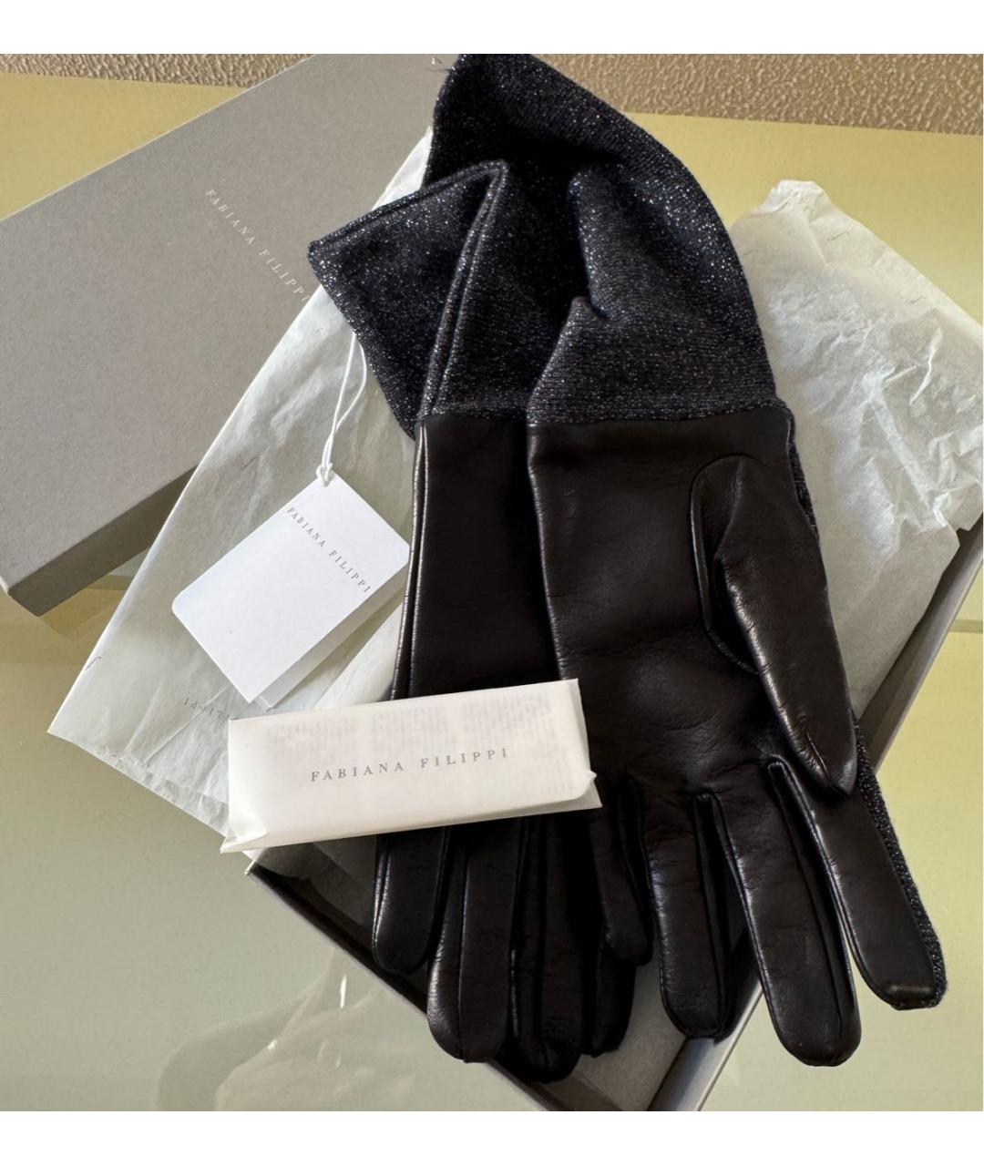 FABIANA FILIPPI Черные кожаные перчатки, фото 8