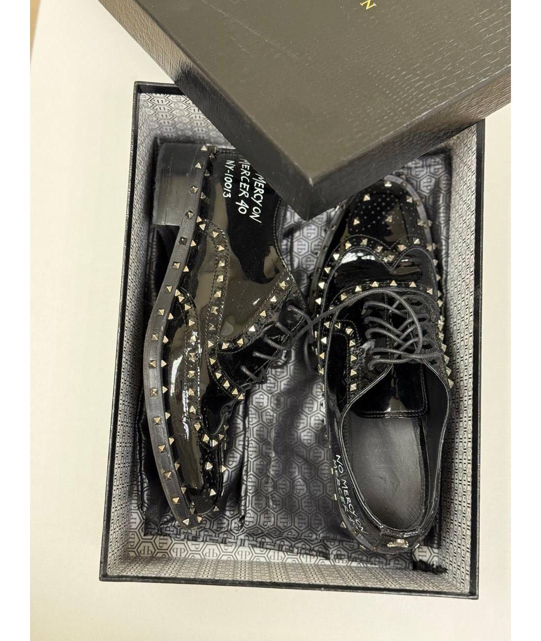 PHILIPP PLEIN Черные брогги и оксфорды из лакированной кожи, фото 4