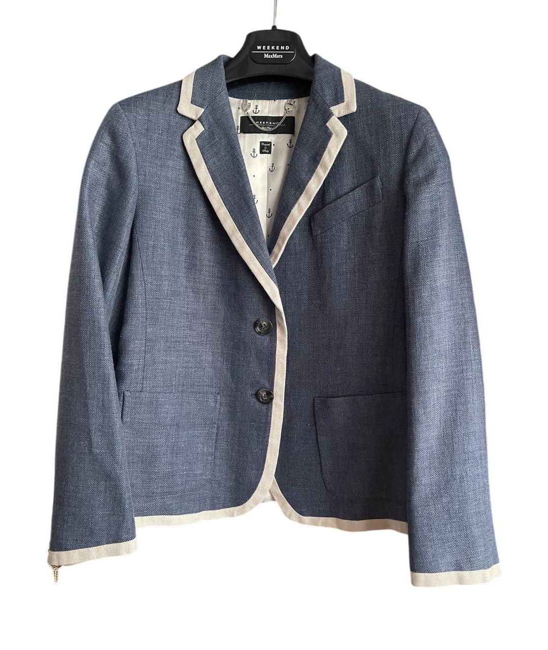 WEEKEND MAX MARA Синий шерстяной костюм с брюками, фото 3