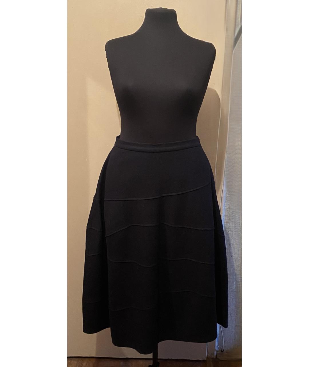 JIL SANDER Темно-синяя шерстяная юбка миди, фото 2