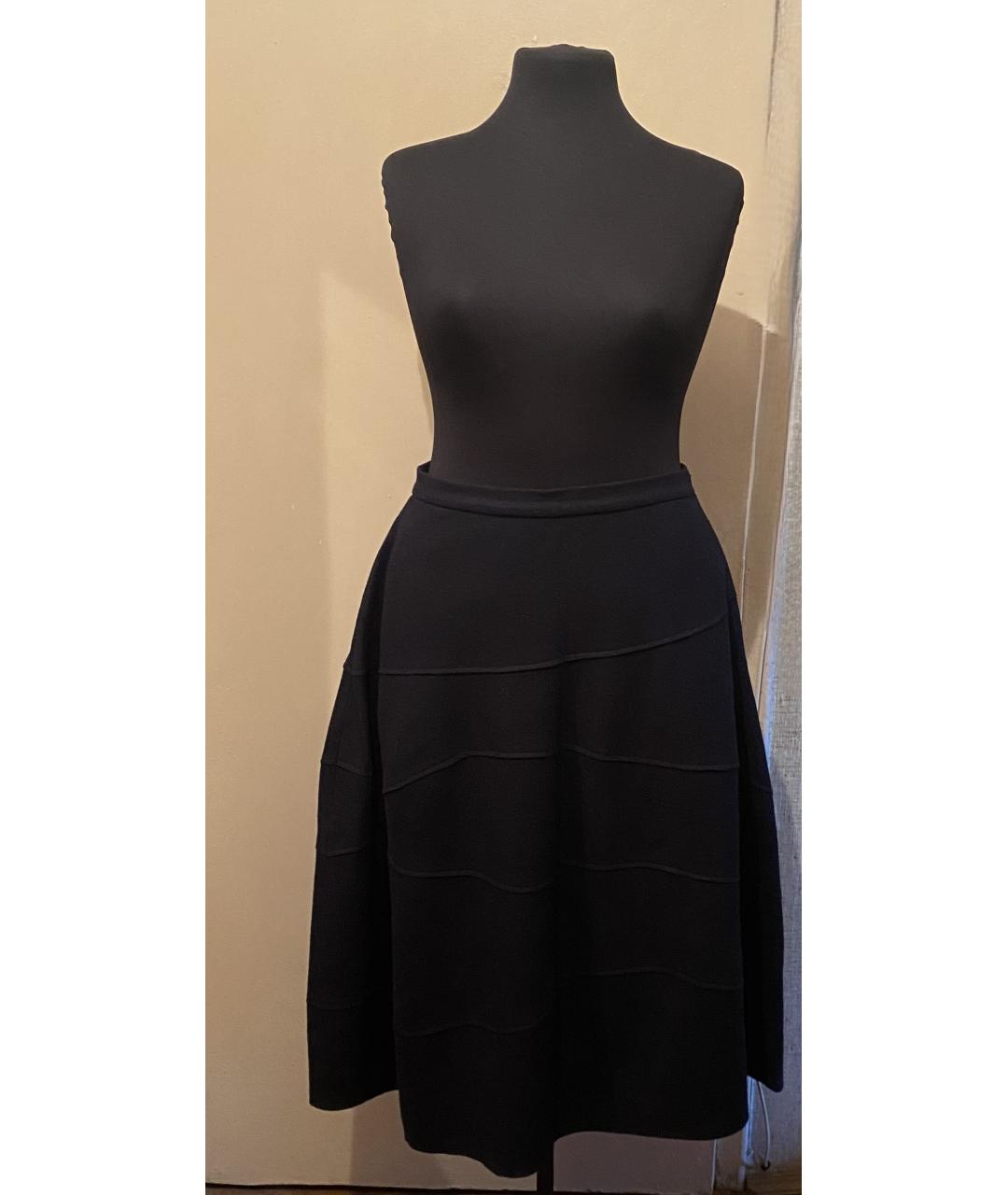 JIL SANDER Темно-синяя шерстяная юбка миди, фото 3