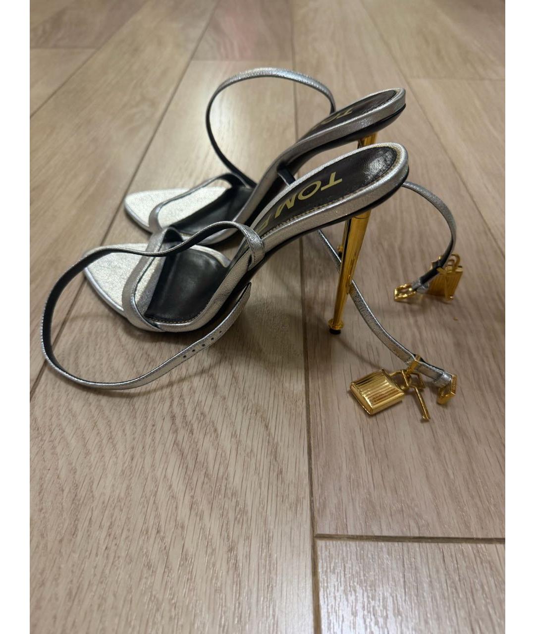 TOM FORD Серебряные кожаные босоножки, фото 5