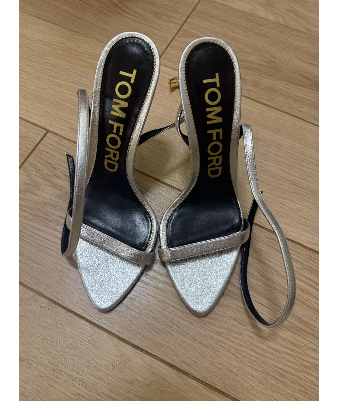 TOM FORD Серебряные кожаные босоножки, фото 3