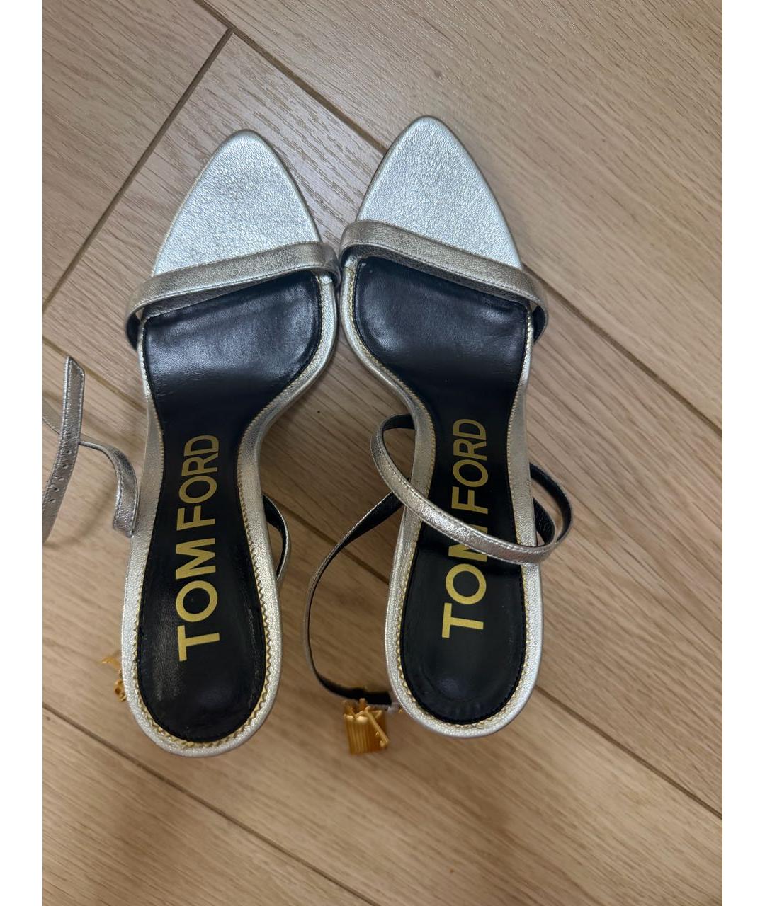 TOM FORD Серебряные кожаные босоножки, фото 4