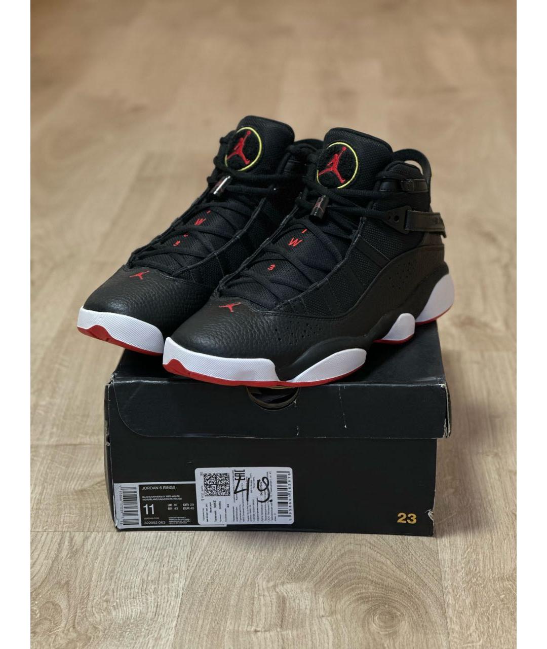 JORDAN Черные кожаные высокие кроссовки / кеды, фото 2