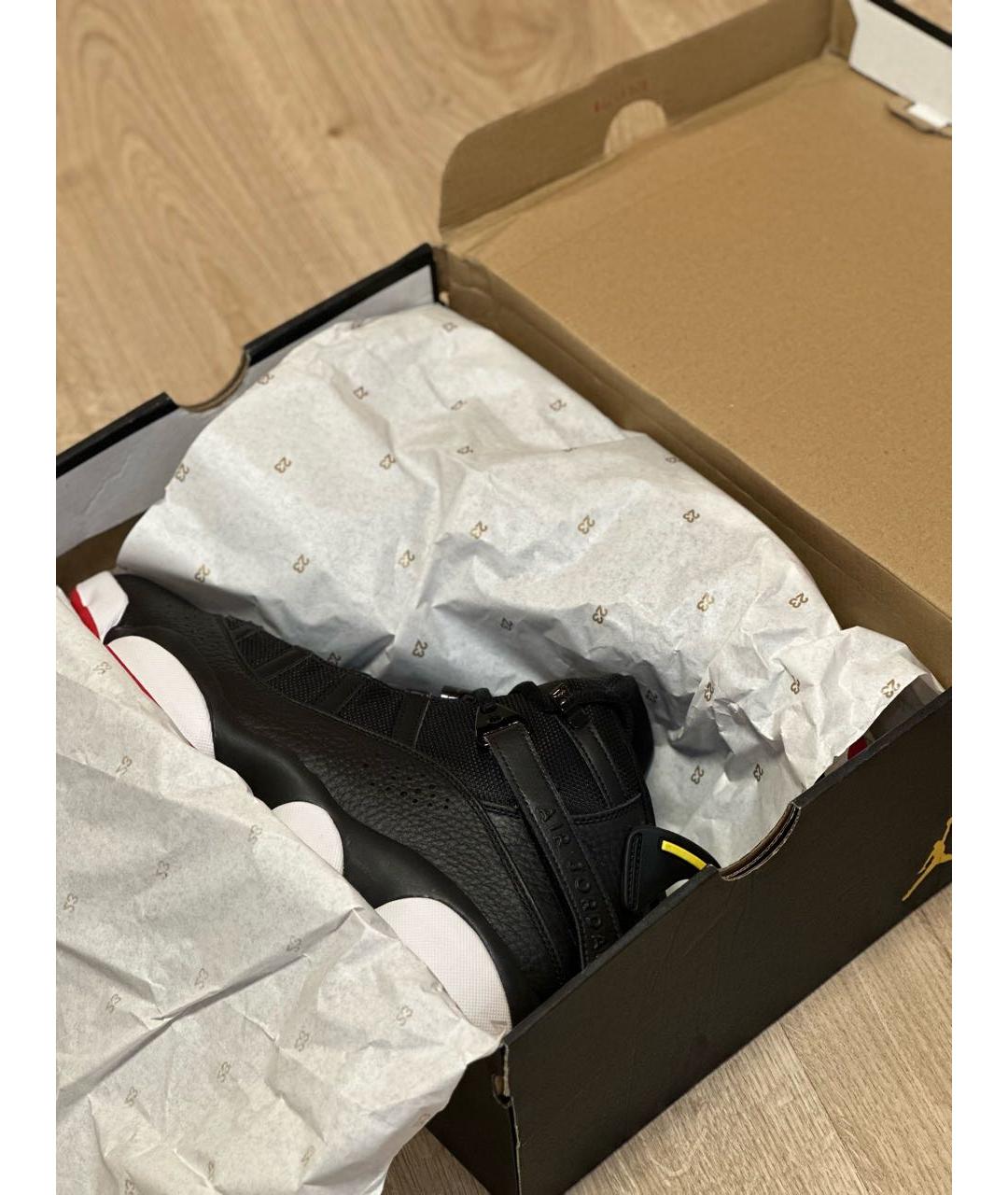 JORDAN Черные кожаные высокие кроссовки / кеды, фото 5