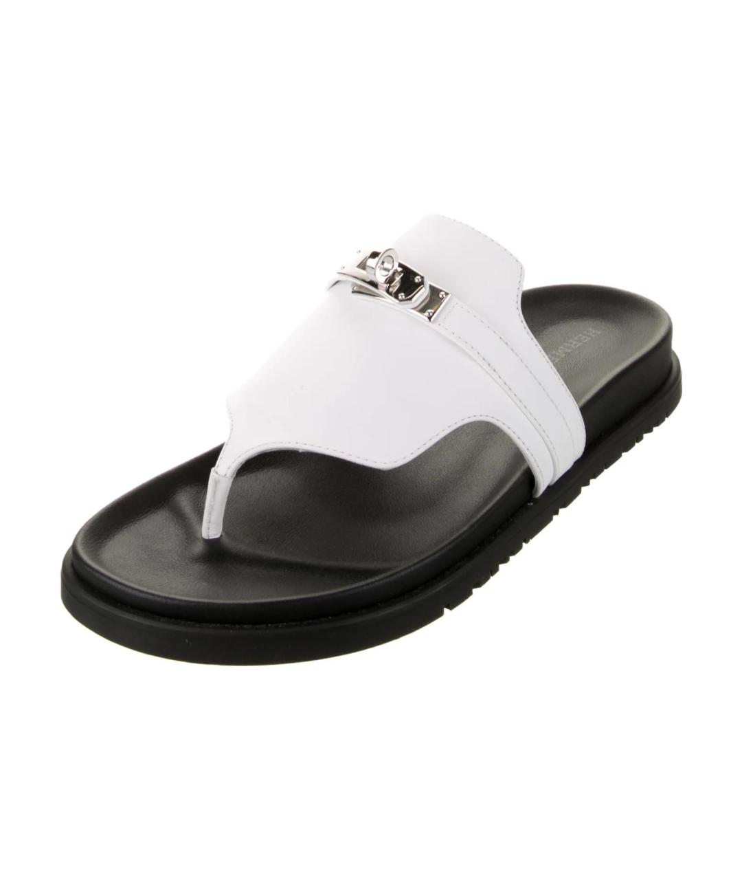 HERMES Белые кожаные шлепанцы, фото 2