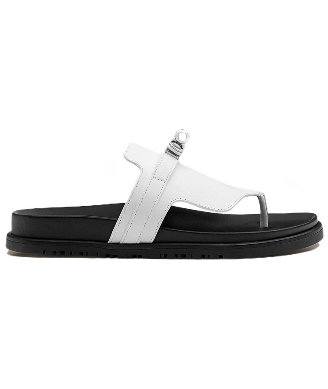 HERMES Белые кожаные шлепанцы, фото 1