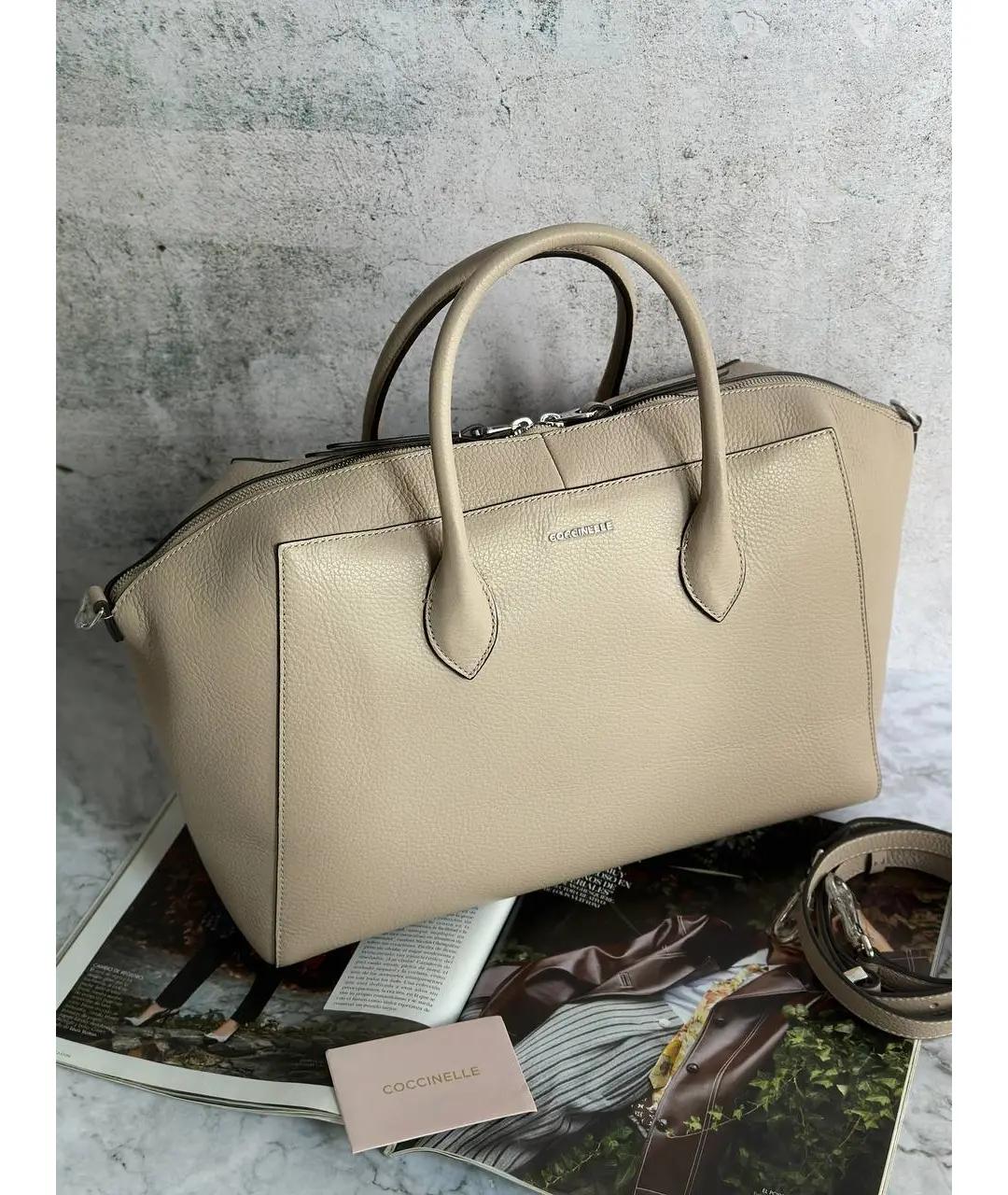 COCCINELLE Бежевая кожаная сумка с короткими ручками, фото 4