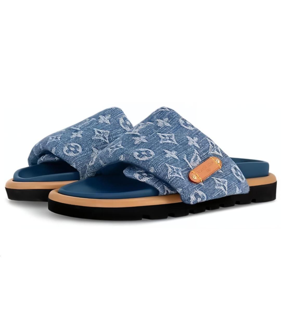 LOUIS VUITTON Синие кожаные сандалии, фото 4