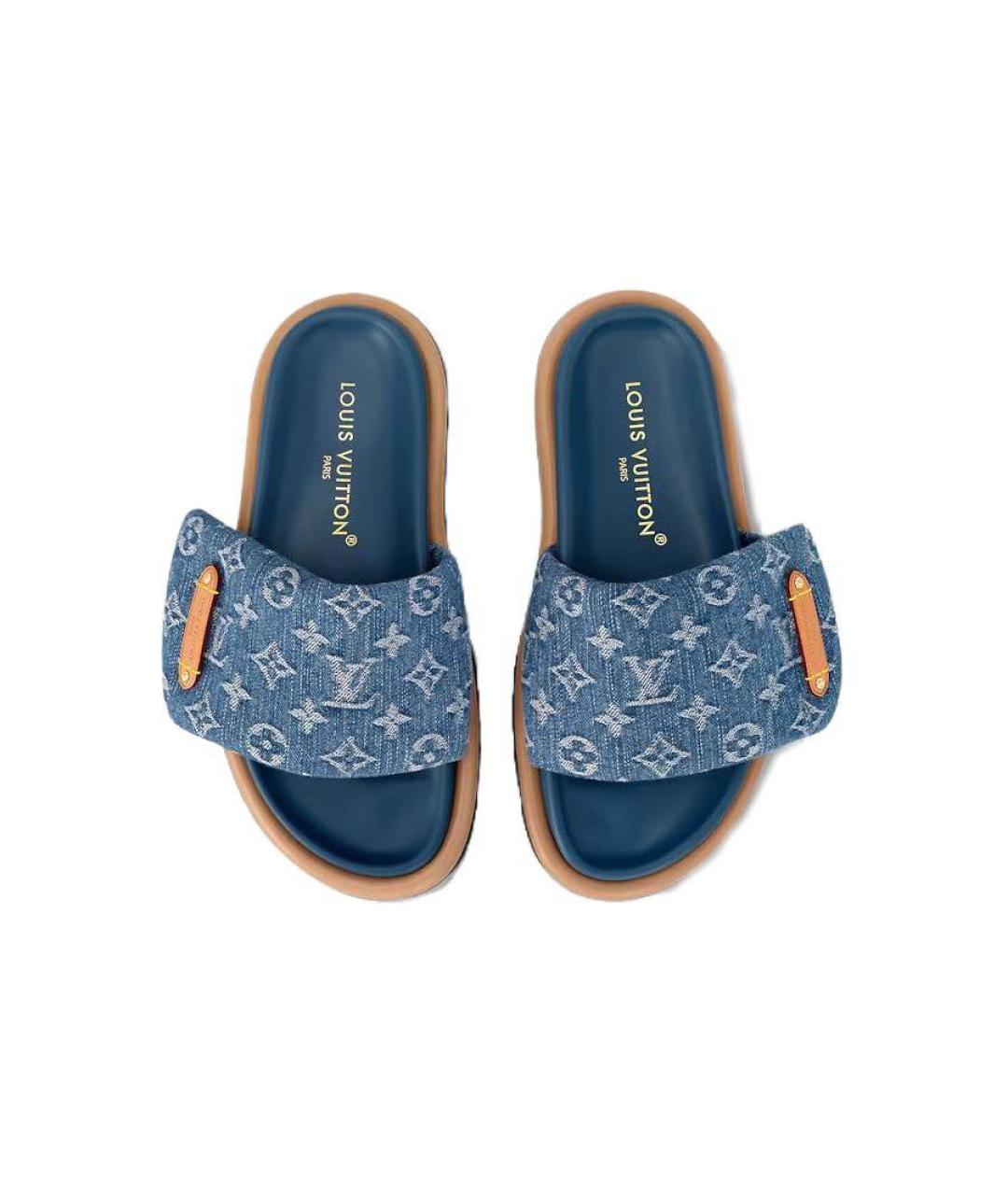 LOUIS VUITTON Синие кожаные сандалии, фото 5